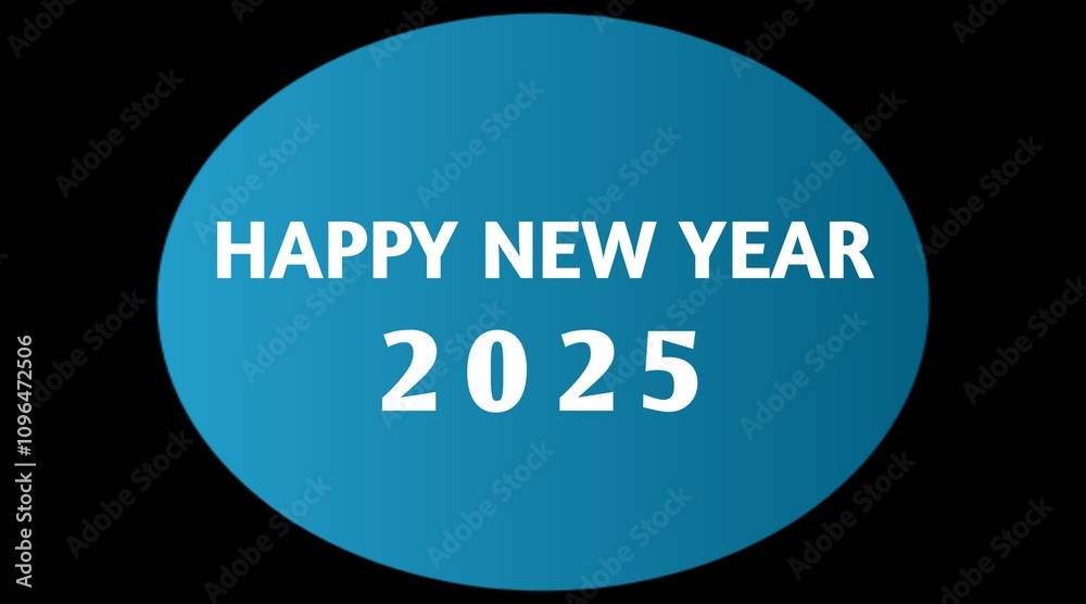 Happy new year 2025 greeting card with blue round shape on black background Happy new year 2025 greeting card with blue round shape on black background