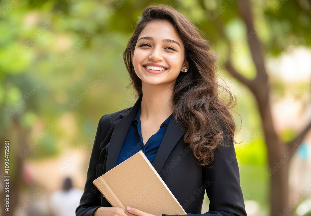 young indian female college student holding text book young indian female college student holding text book