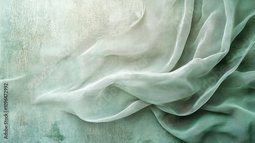 Elegant wall texture with pastel green gossamer fabric overlay photo