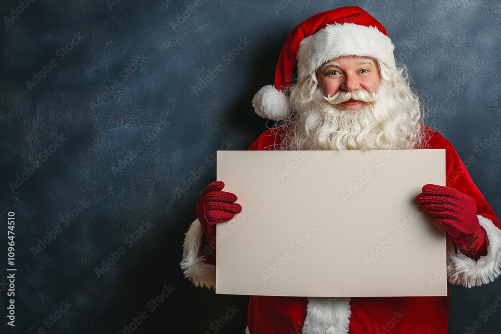 Jolly Figure in Festive Attire Displaying a Blank Sign Ready for Holiday Cheer and Messages of Joy