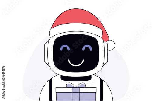 Cute android robot wearing christmas red hat holding gift box vector illustration photo