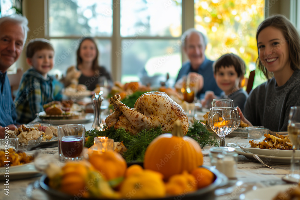 Friends and Family Gather for a Joyous Thanksgiving Celebration With a Beautiful Feast and Warm Smiles