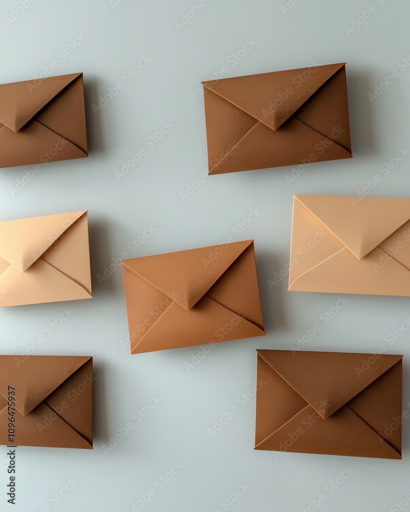 Aesthetic arrangement of paper envelopes in various shades of brown on a light background, creating a minimalist and artistic vibe. Aesthetic arrangement of paper envelopes in various shades of brown on a light background, creating a minimalist and artistic vibe.