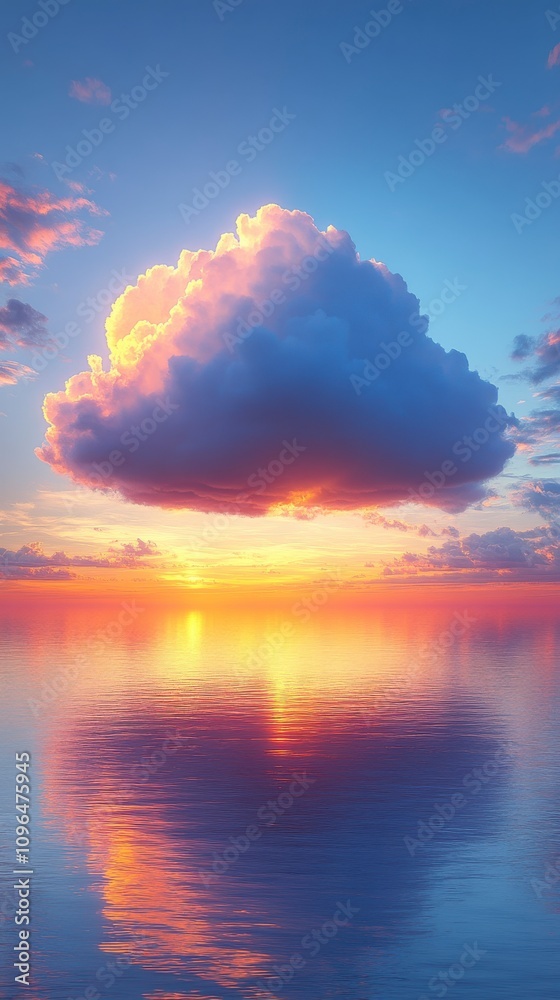 Obraz premium Breathtaking Sunset Over Calm Water with Dramatic Clouds