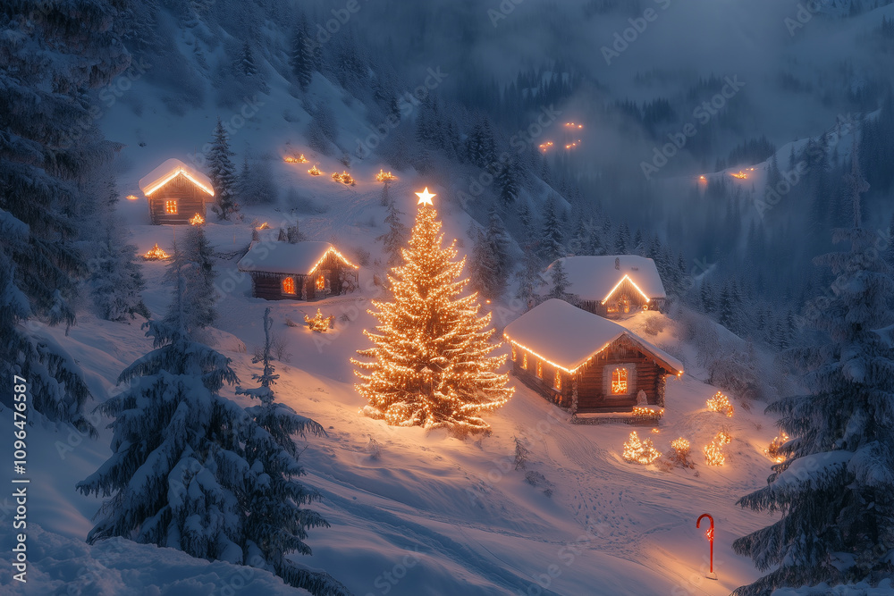 Enchanting Winter Wonderland Captures Christmas Magic in a Tranquil Snow-Covered Village