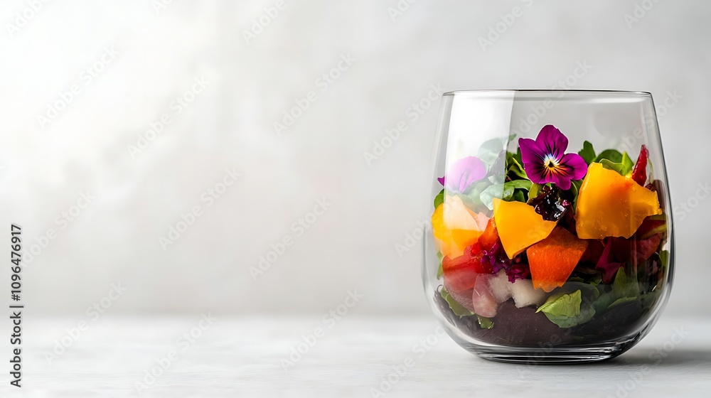 Fresh and Colorful Salad Bowl with Edible Flowers, Vibrant Vegetables, and Leafy Greens, Perfect for Inviting Settings and Healthy Dining Experiences