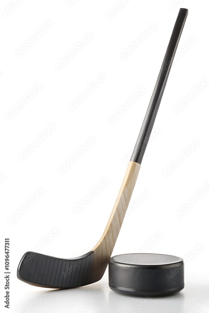 Professional Hockey Stick and Puck on White Background Professional Hockey Stick and Puck on White Background