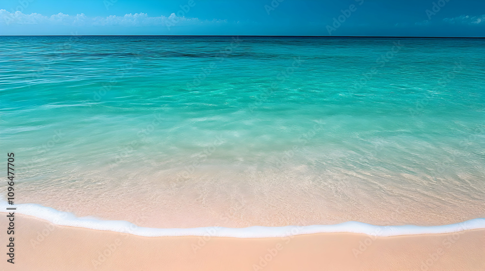 Serene Ocean Waves Gently Lap Calm Sandy Beach Under a Clear Blue Sky Serene Ocean Waves Gently Lap Calm Sandy Beach Under a Clear Blue Sky