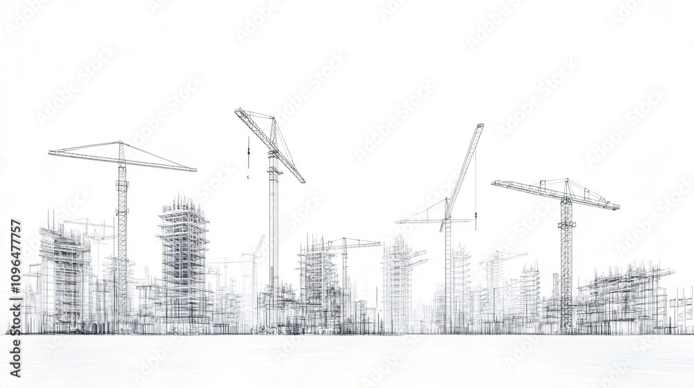 Urban Construction with Cranes and High-rise Buildings. Construction site. AI generated image Urban Construction with Cranes and High-rise Buildings. Construction site. AI generated image
