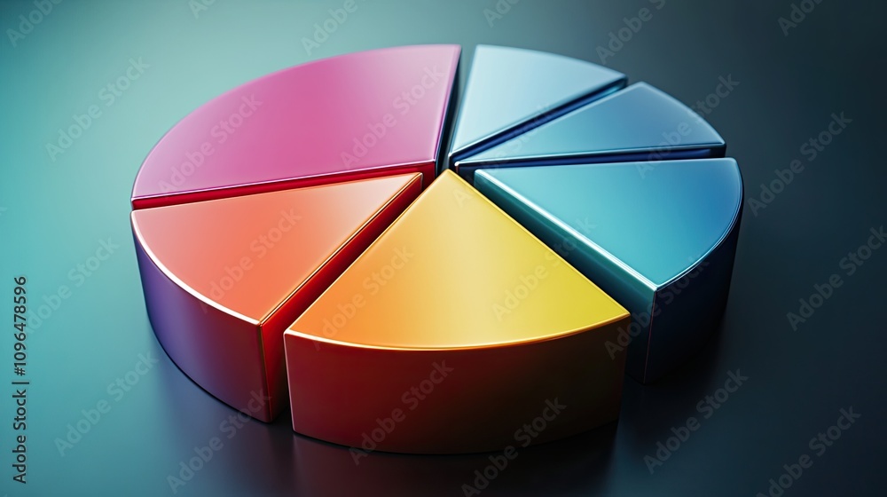 Obraz premium Realistic 3D pie chart with metallic sheen, [business visual], [emphasizing precision and cutting-edge technology] 