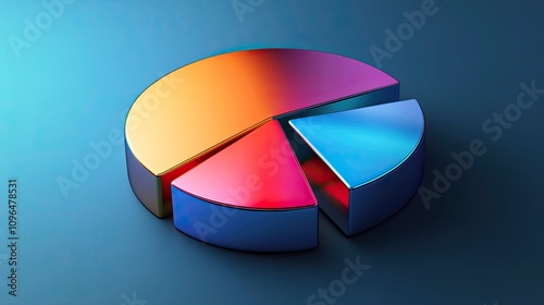 Realistic 3D pie chart with metallic sheen, [business visual], [emphasizing precision and cutting-edge technology] 