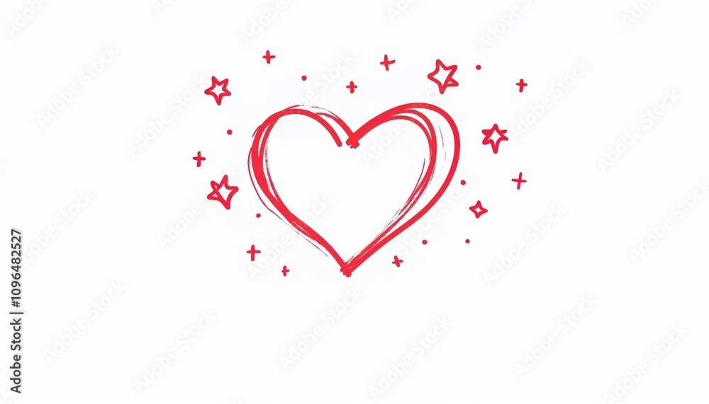 Hand-drawn heart with stars and sparkles for Valentine's Day concept Hand-drawn heart with stars and sparkles for Valentine's Day concept