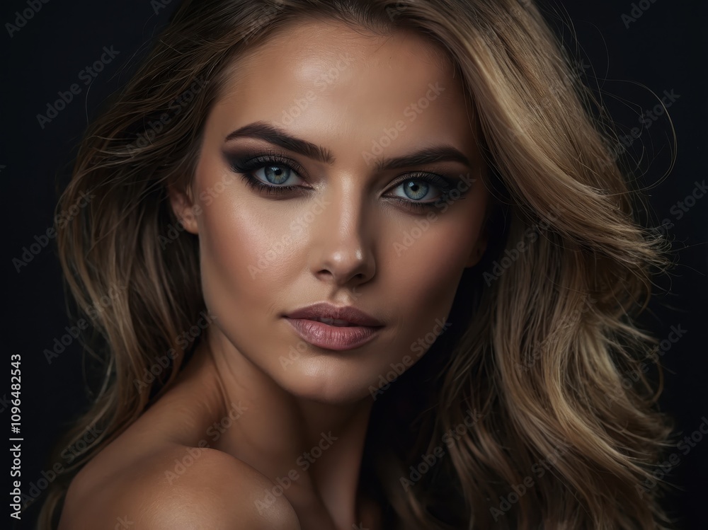A captivating female portrait with enchanting eyes, radiating beauty and elegance, highlighted by soft lighting and a serene expression A captivating female portrait with enchanting eyes, radiating beauty and elegance, highlighted by soft lighting and a serene expression