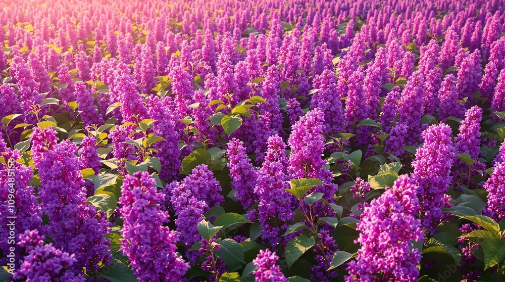 Obraz premium a field of vibrant purple lilacs in full bloom, purple flowers, floral arrangement
