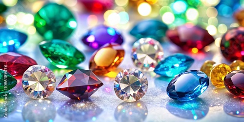 A Stunning Collection of Different Precious Gemstones for Jewelry Displayed on a White Background with a Tilt-Shift Photography Effect for Enhanced Visual Appeal