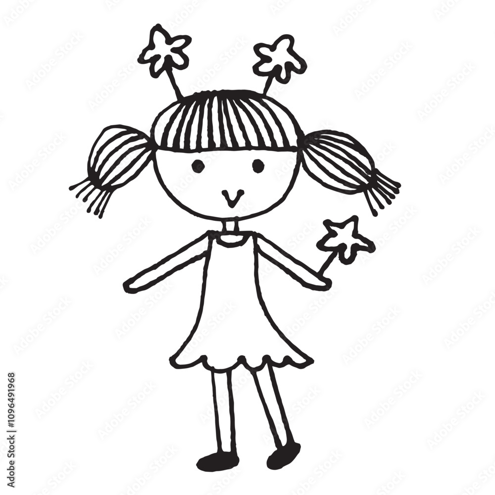 Cute girl doodle cartoon character hand drawing isolated Cute girl doodle cartoon character hand drawing isolated
