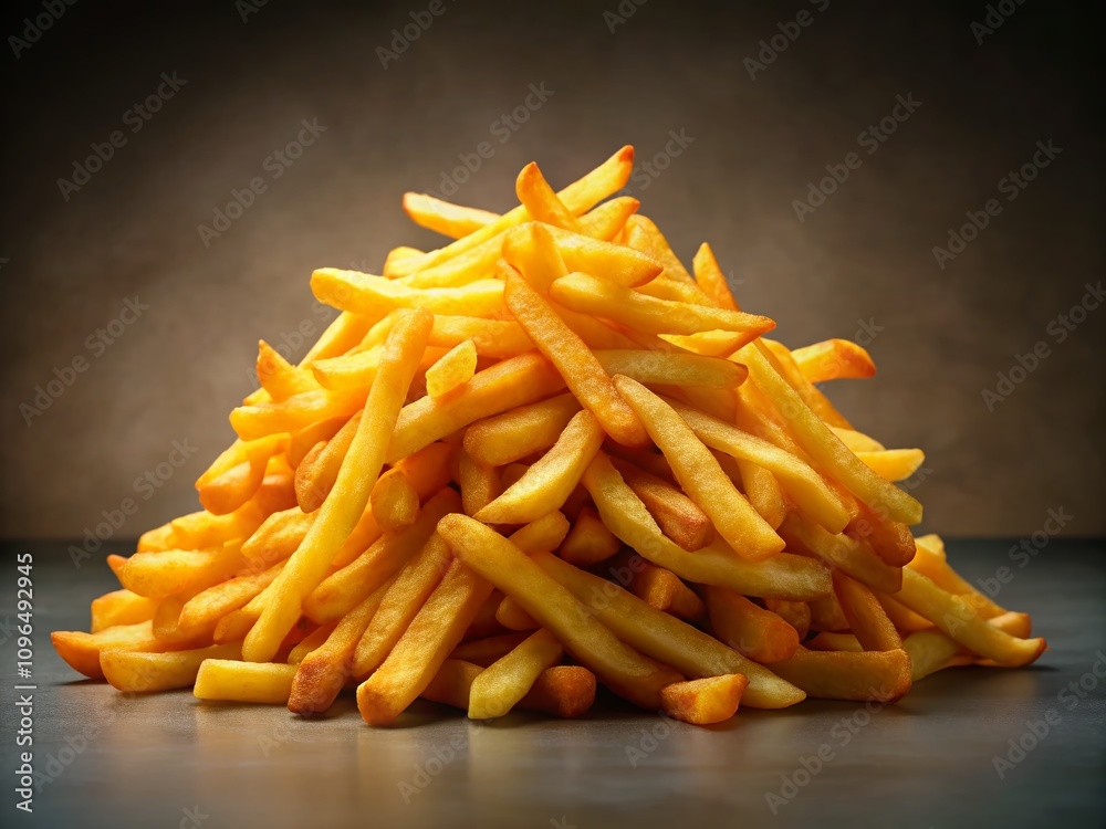 A Vibrant Pile of Golden French Fries Perfectly Cooked, Ready to Serve for Food Photography and Culinary Presentations with a Crisp, Appetizing Look on a Neutral Background