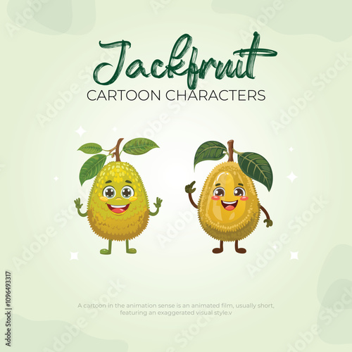 Adorable Jackfruit Cartoon Characters, Green, Smiling, Cute