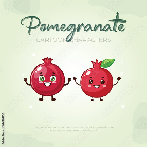 Cute Pomegranate Cartoon Characters Animated Fruit Designs