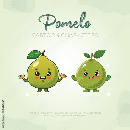 Cute Pomelo Fruit Cartoon Characters, Animated Film Style