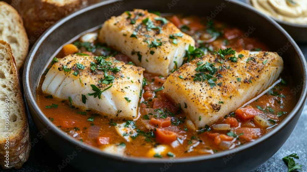Warm fish soup with fresh vegetables. Warm fish soup with fresh vegetables.