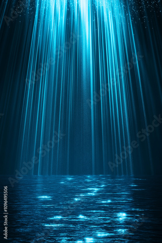 Underwater Light Rays, Deep Blue Ocean Scene, Digital Illustration