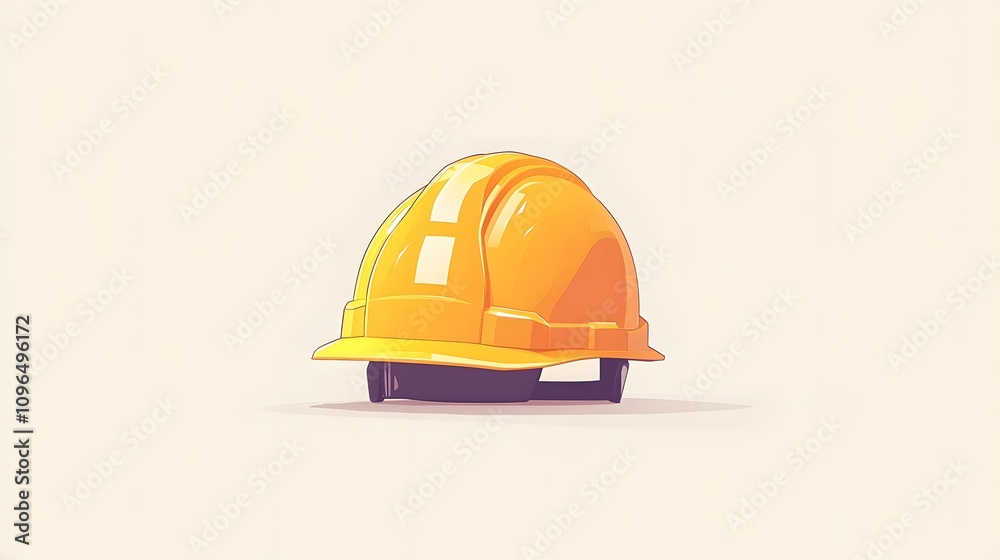 Minimalist cartoon illustration of yellow safety helmet, featuring simple clean design with soft shadows and smooth edges in professional vector art style. Minimalist cartoon illustration of yellow safety helmet, featuring simple clean design with soft shadows and smooth edges in professional vector art style.