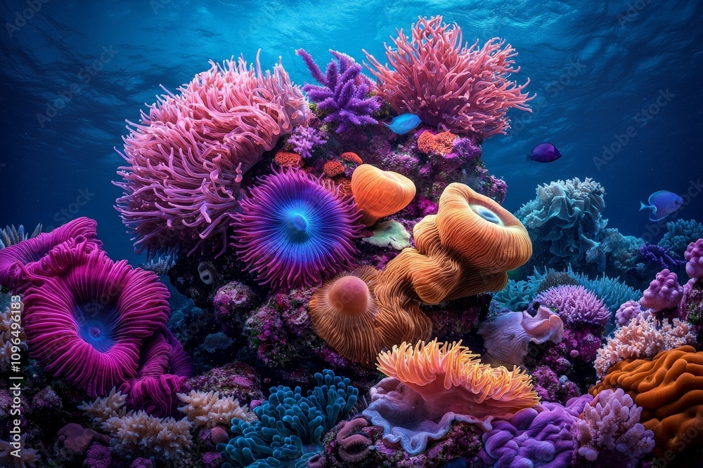 Alien Life Forms Thriving in a Deep Underwater World with Vibrant Coral and Colorful Marine Organisms in a Stunning Oceanic Landscape Alien Life Forms Thriving in a Deep Underwater World with Vibrant Coral and Colorful Marine Organisms in a Stunning Oceanic Landscape