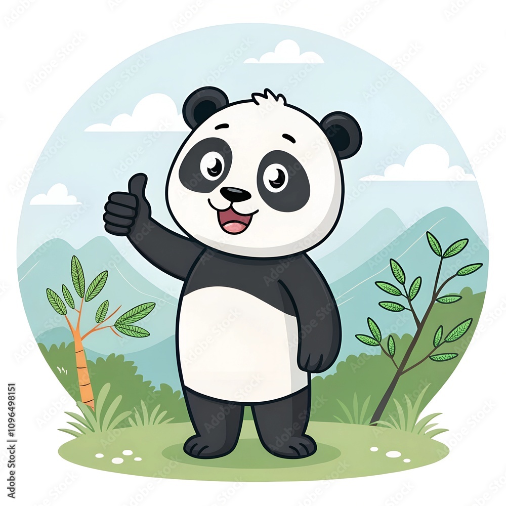 Obraz premium cute-panda-thumbs up simple cartoon vector