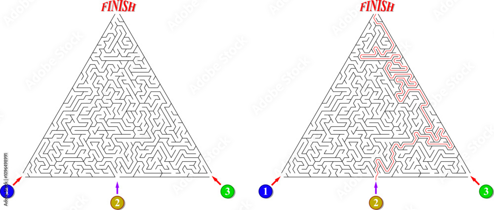 Advanced triangular labyrinth with three entrances and only one way to ...