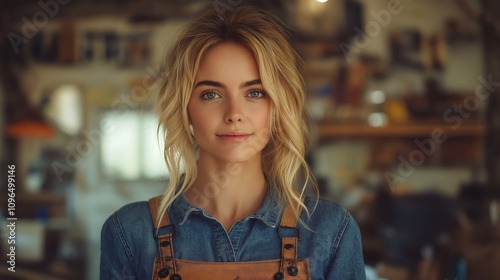 Portrait of a Young Woman in Workshop