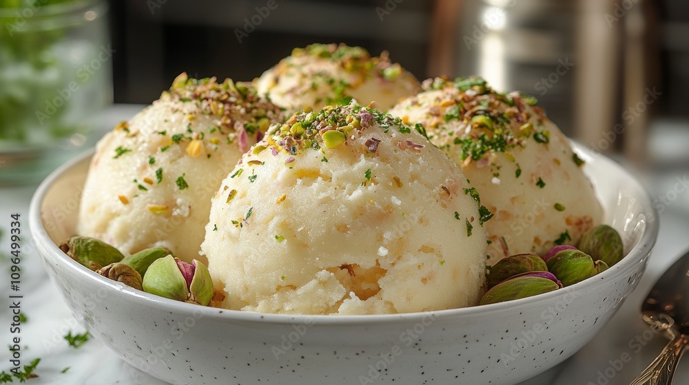 A Delectable Display of Pistachio Ice Cream with Exquisite Garnish