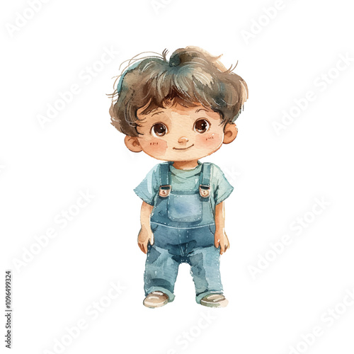 cute kid wearing overalls vector illustration in watercolor style