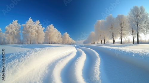 Winter Wonderland with Snowy Road Landscape