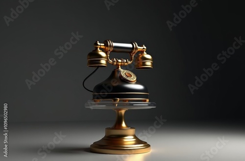 Antique black and gold rotary telephone on display photo