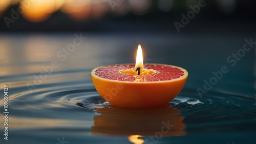 citrus grapefruit tealight candle isolated in gradient background