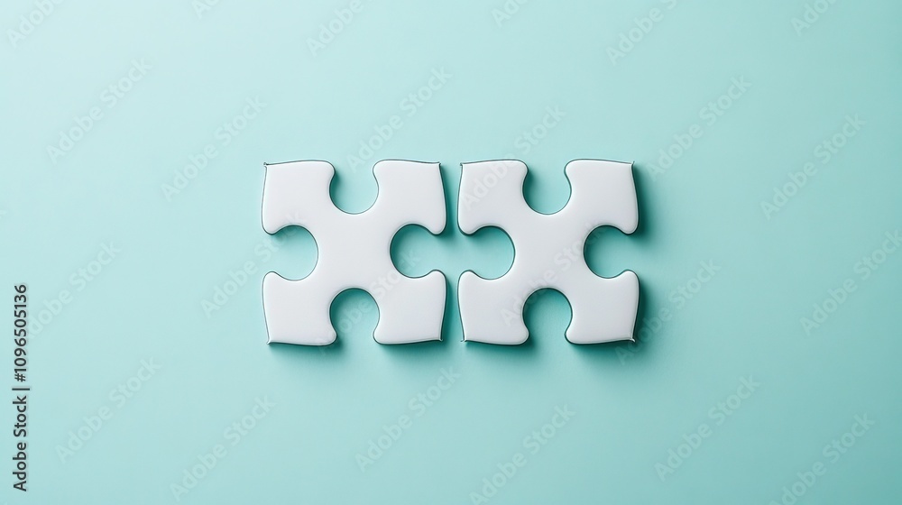 Two white puzzle pieces interlocked on a light blue background. (1) Two white puzzle pieces interlocked on a light blue background. (1)