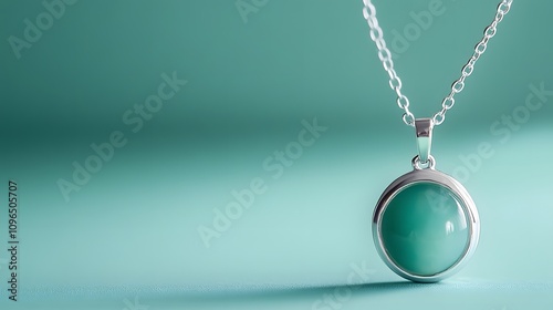 Elegant silver pendant necklace featuring oval agate stone on mint green background, showcasing polished gemstone detail and sterling silver chain in professional lighting.