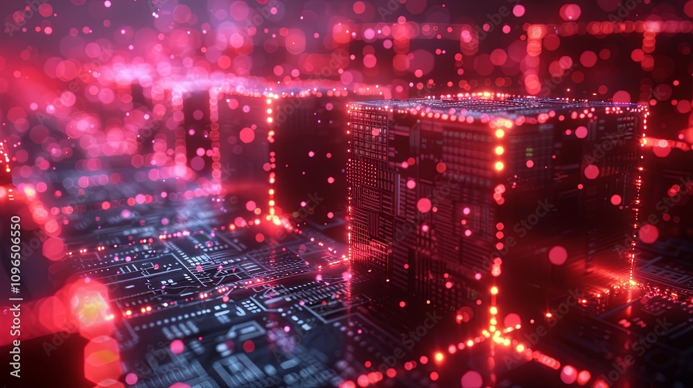 Conceptual image of blocks connected by chains of data, representing blockchain Conceptual image of blocks connected by chains of data, representing blockchain