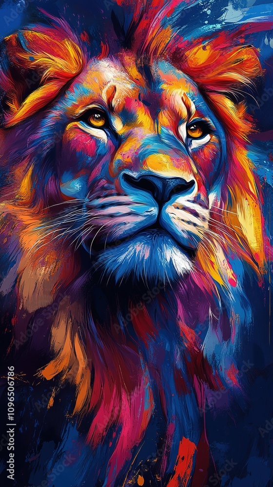 Fototapeta Animal lion in vivid color, vertical wallpaper
