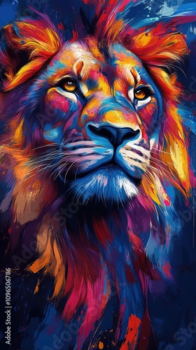 Animal lion in vivid color, vertical wallpaper
 photo