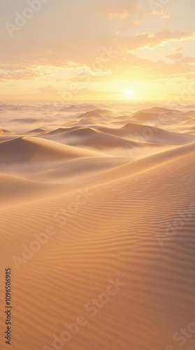 A sweeping panorama of the sand dune system at dawn, with the sun casting long shadows across the beach and shoreline , coastal scenery, natural beauty