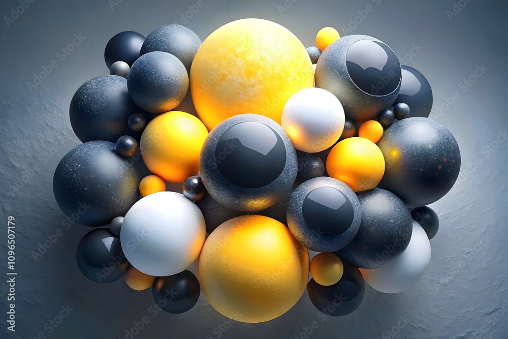 Colorful Spheres Black Yellow White Gray Abstract Arrangement Design Colorful Spheres Black Yellow White Gray Abstract Arrangement Design