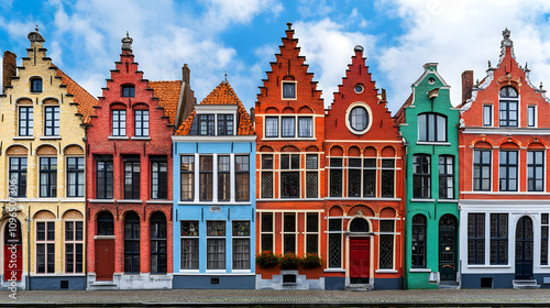 Vibrant Row of Colorful Gabled Houses in a Historic European City