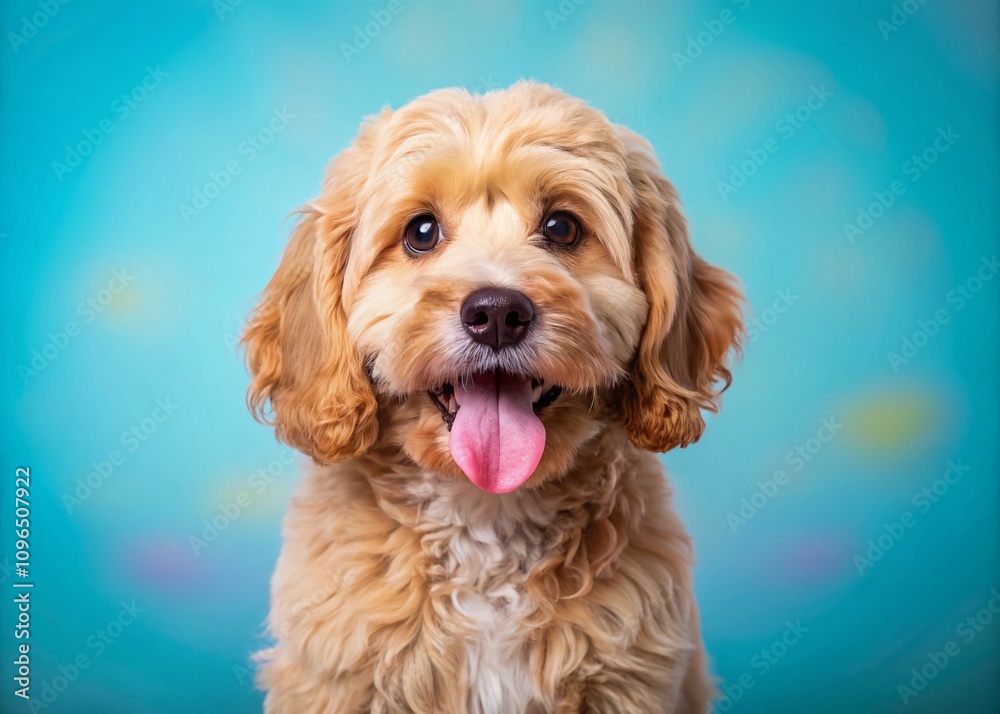 Adorable Cockapoo Puppy Portrait with Open Mouth and Long Pink Tongue, Isolated for Pet Health Care Concept and Animal Photography, Capturing a Playful Moment