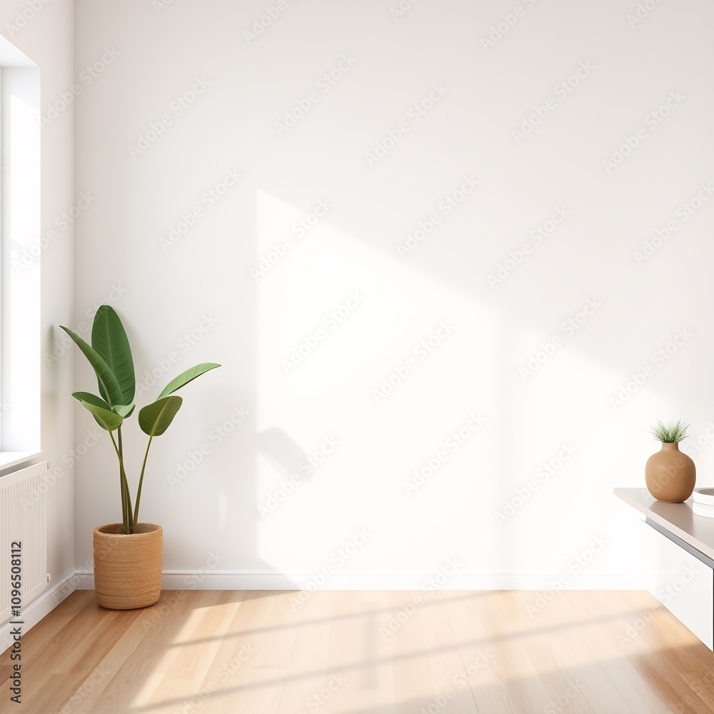 Minimalist room interior with sunlight shining on wooden floor. Minimalist room interior with sunlight shining on wooden floor.