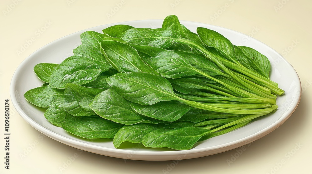 Fresh Spinach Leaves on a White Plate - Healthy and Delicious Fresh Spinach Leaves on a White Plate - Healthy and Delicious