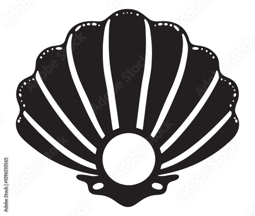 Seashell with a pearl icon silhouette vector, Cartoon Sea shell icon