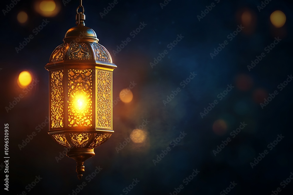 Arabic lantern of ramadan celebration background, islamic golden lantern on dark background, Eid Mubarak, Eid al Adha, glowing ligh Arabic lantern of ramadan celebration background, islamic golden lantern on dark background, Eid Mubarak, Eid al Adha, glowing ligh