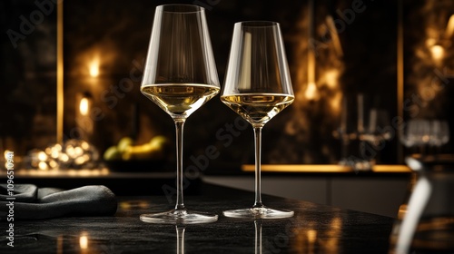 Wallpaper Mural Elegant White Wine Glasses on Dark Countertop Torontodigital.ca
